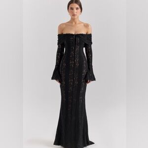 Black Off-Shoulder Lace Gown